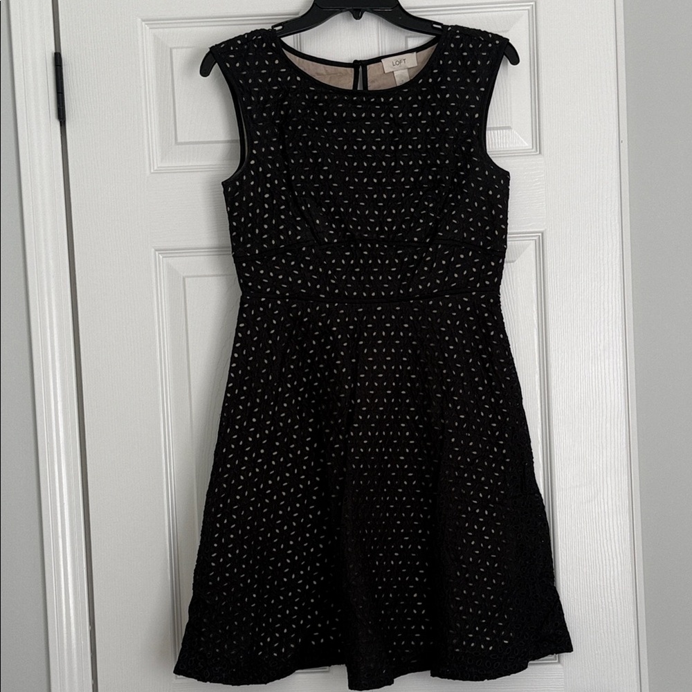 LOFT Black Eyelet Sleeveless Fit & Flare Mini Dress size 0